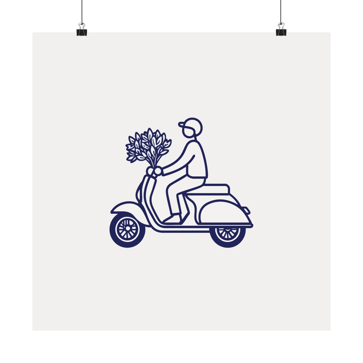 Minimalist Vespa Line Art Poster | Scooter with Flowers Wall Decor