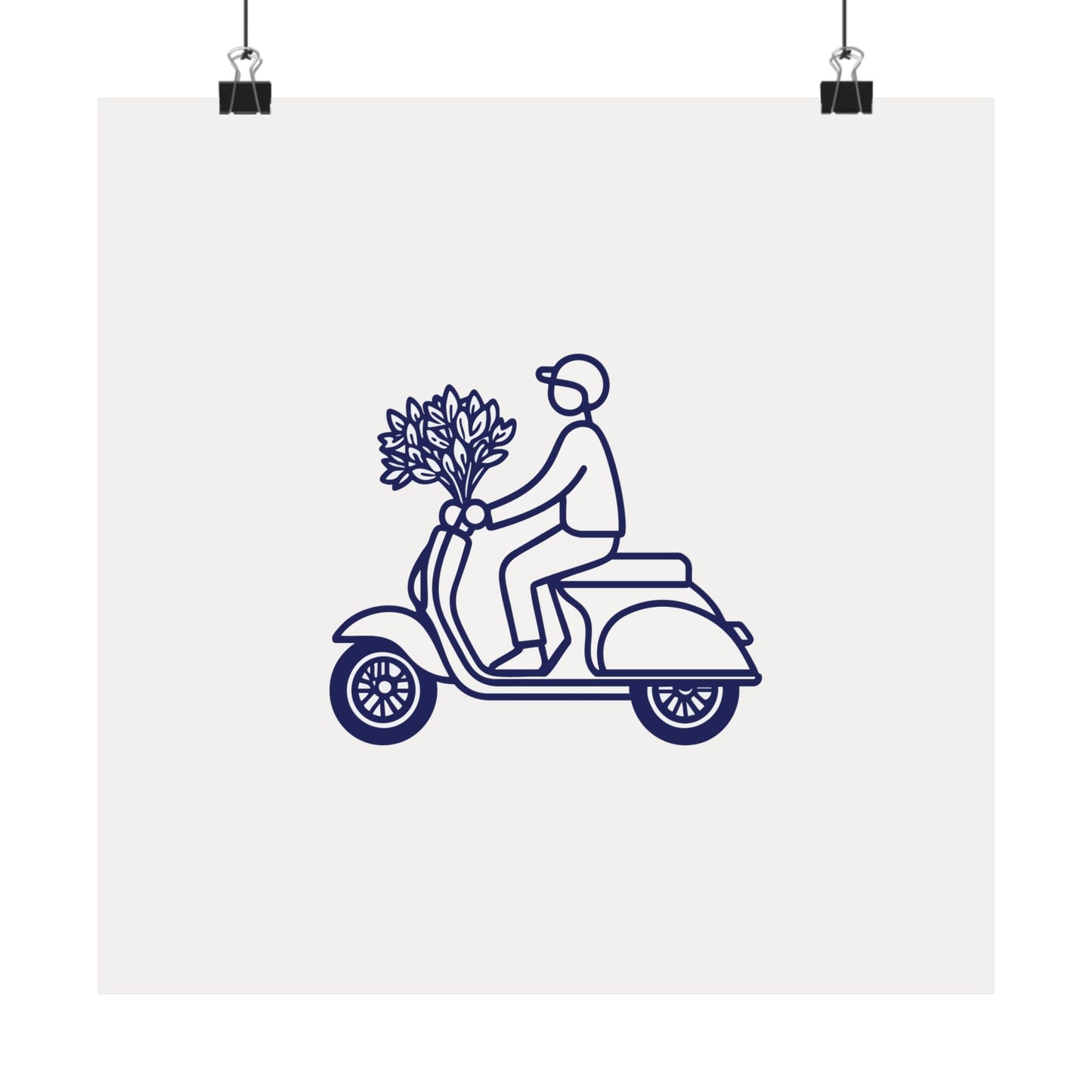 Minimalist Vespa Line Art Poster | Scooter with Flowers Wall Decor
