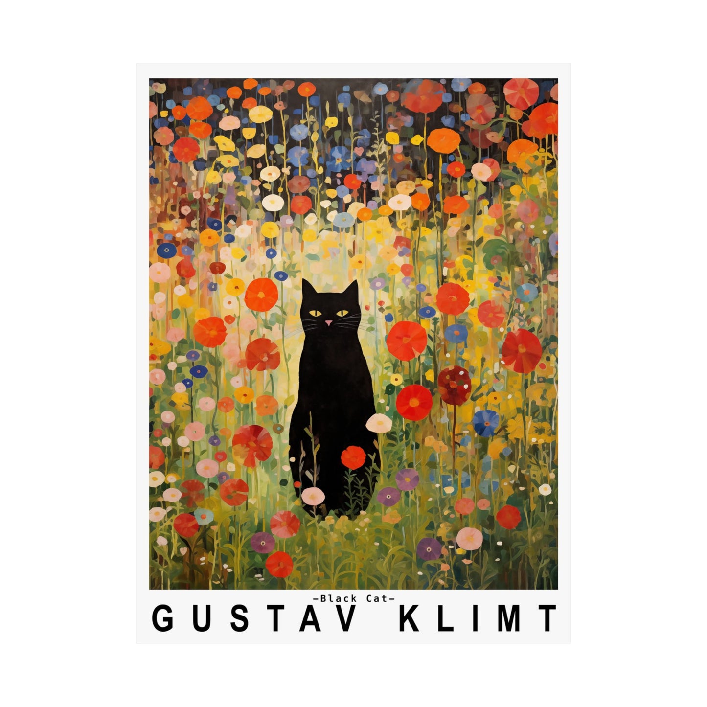 Gustav Klimt Garden Cat Poster | Black Cat Floral Art Print