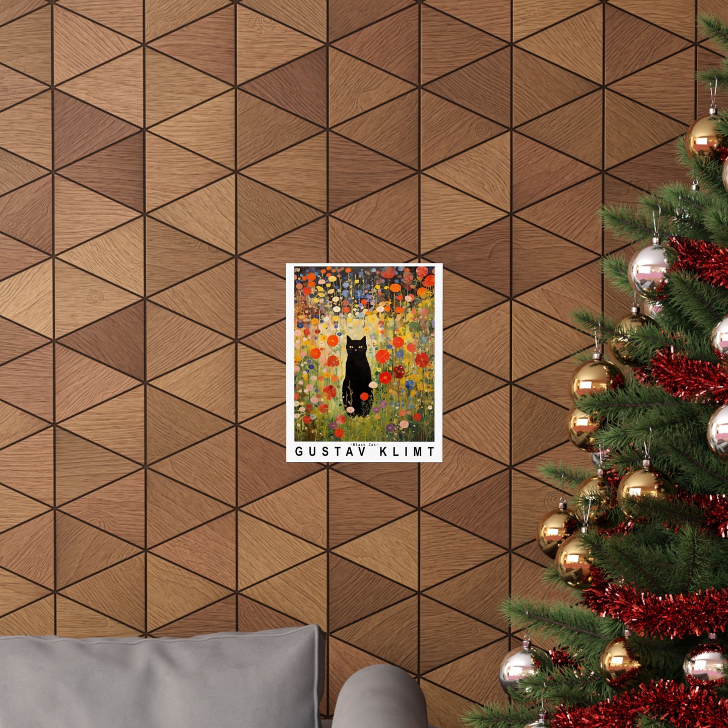 Gustav Klimt Garden Cat Poster | Black Cat Floral Art Print
