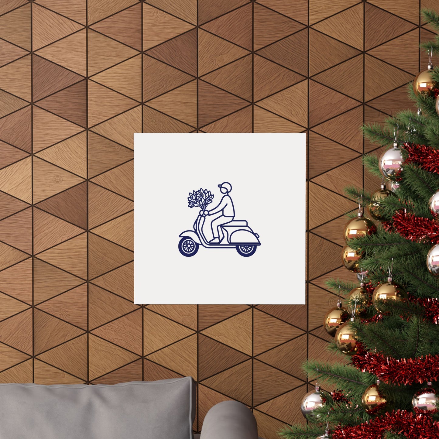 Minimalist Vespa Line Art Poster | Scooter with Flowers Wall Decor