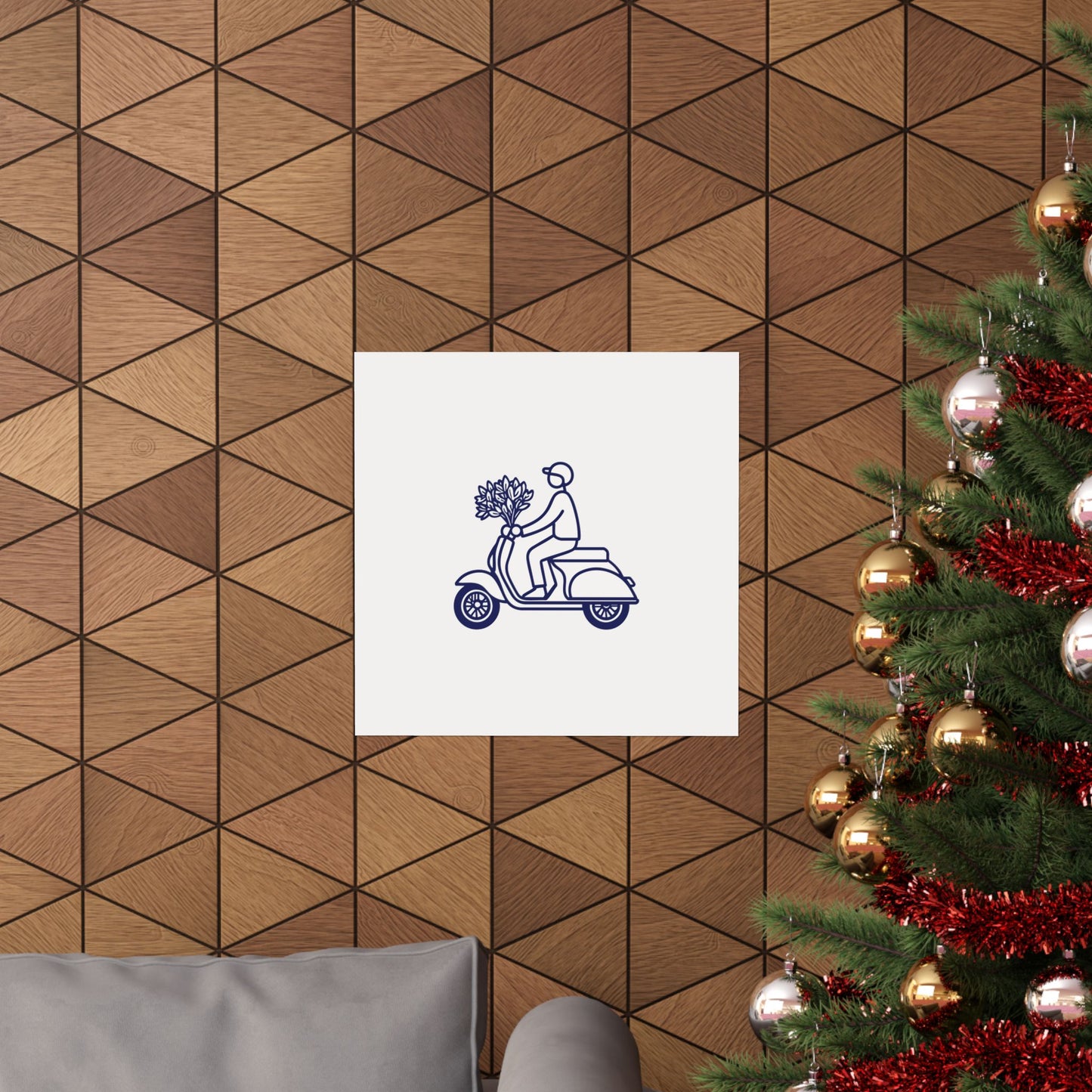 Minimalist Vespa Line Art Poster | Scooter with Flowers Wall Decor