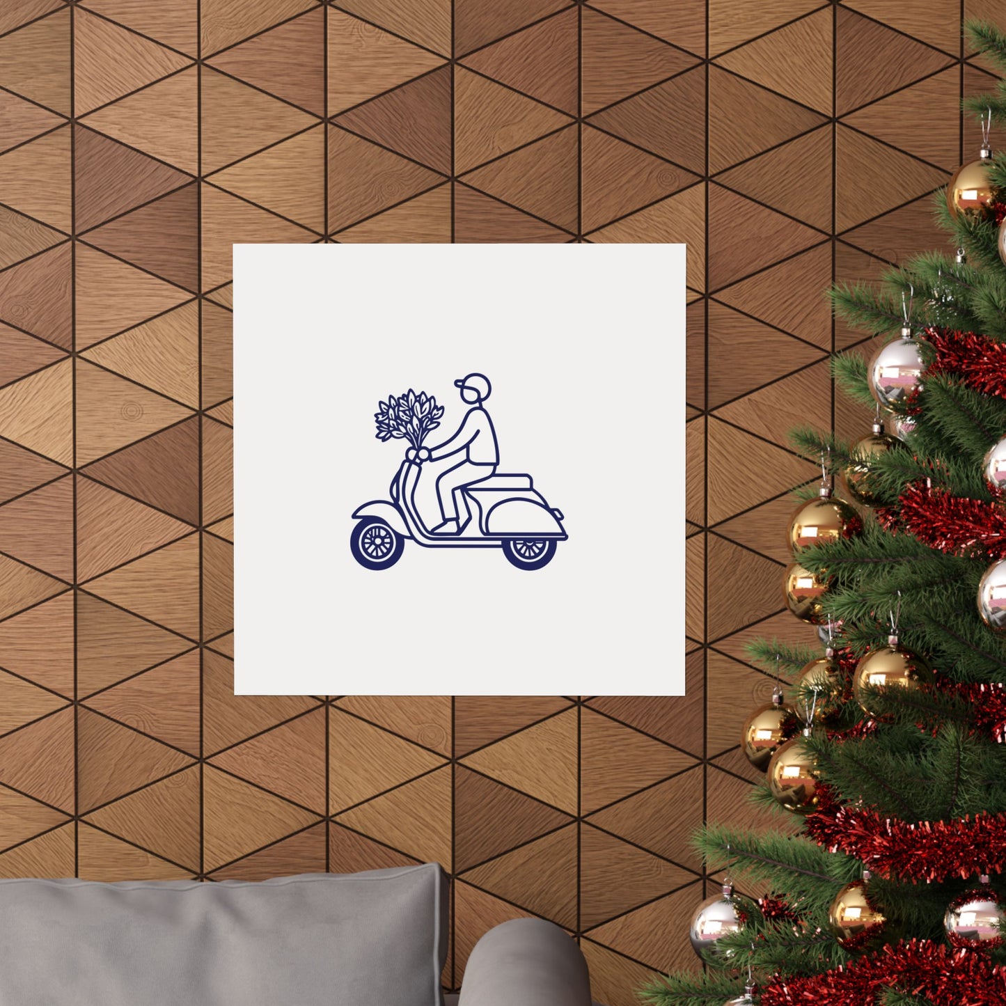 Minimalist Vespa Line Art Poster | Scooter with Flowers Wall Decor