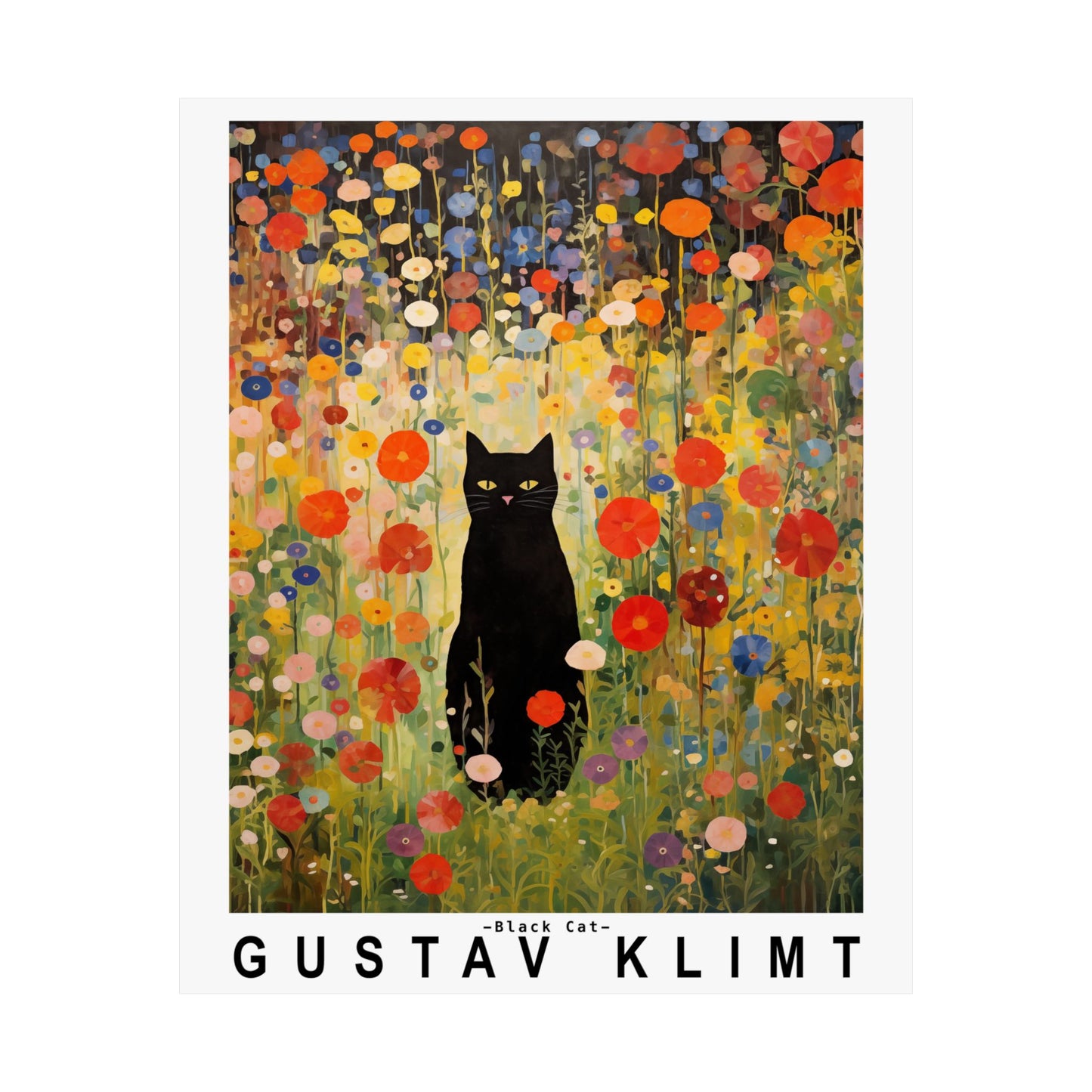Gustav Klimt Garden Cat Poster | Black Cat Floral Art Print
