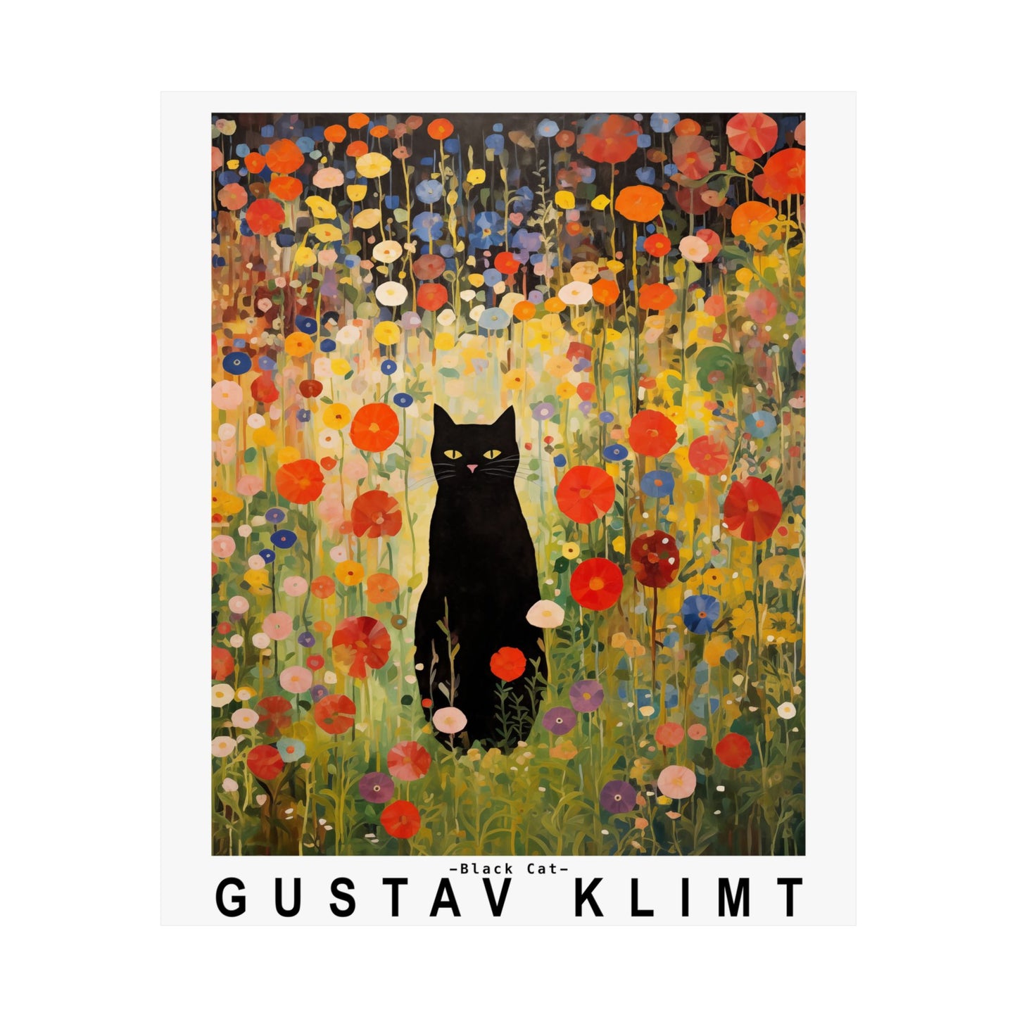 Gustav Klimt Garden Cat Poster | Black Cat Floral Art Print