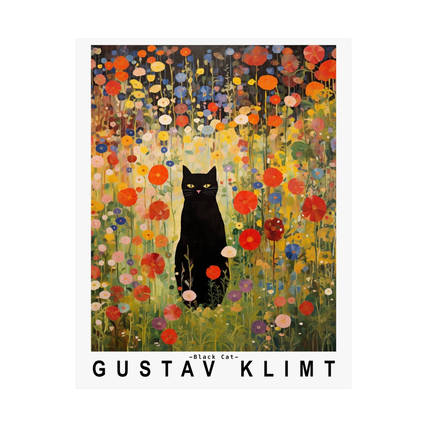 Gustav Klimt Garden Cat Poster | Black Cat Floral Art Print