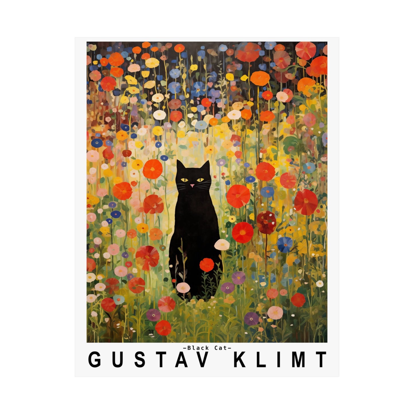 Gustav Klimt Garden Cat Poster | Black Cat Floral Art Print