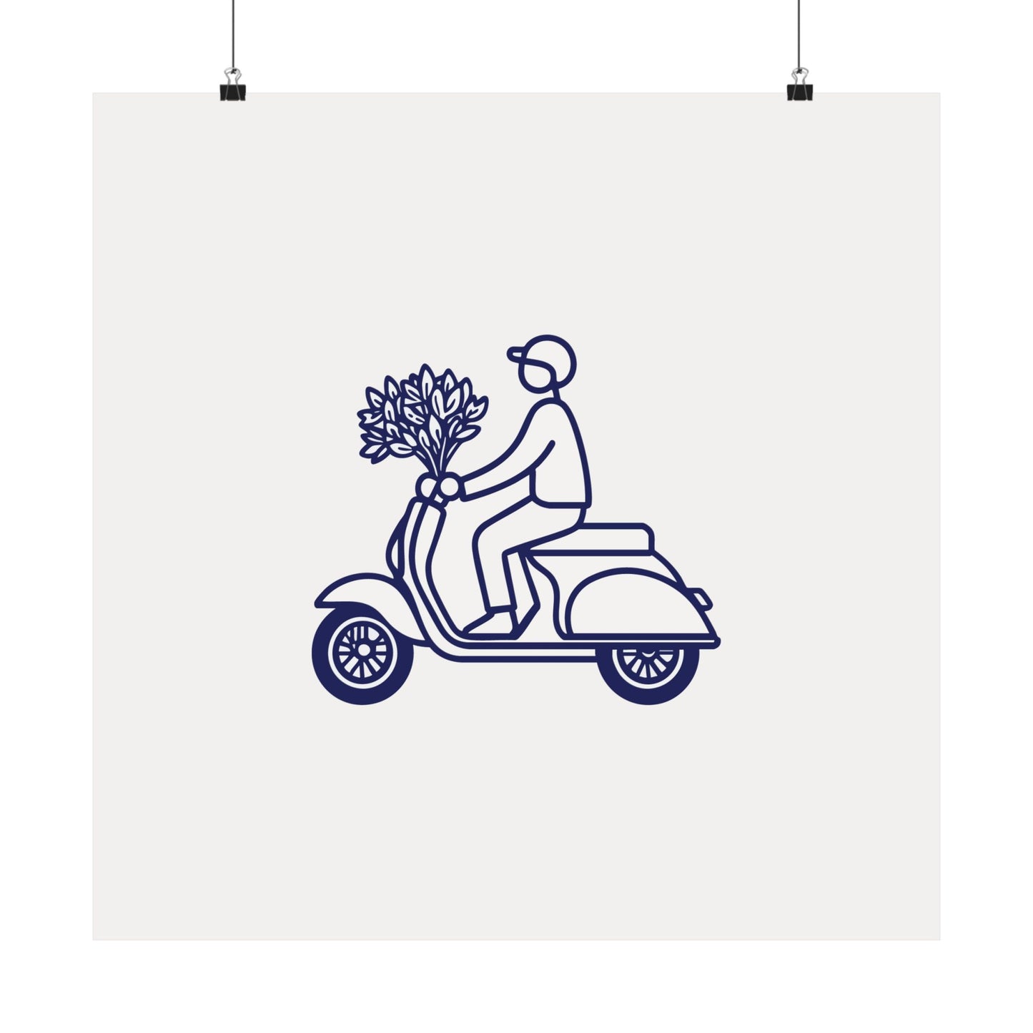 Minimalist Vespa Line Art Poster | Scooter with Flowers Wall Decor