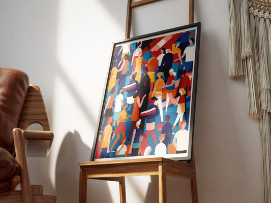 Abstract Crowd Poster | Vibrant Flat Illustration for Maximalist Wall Decor