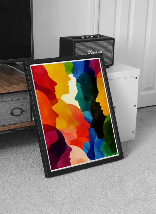 Abstract Human Faces Poster | Colorful Silhouette Inclusion Wall Art