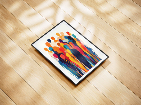 Abstract Crowd Poster | Vibrant Multicolor Silhouettes Wall Art