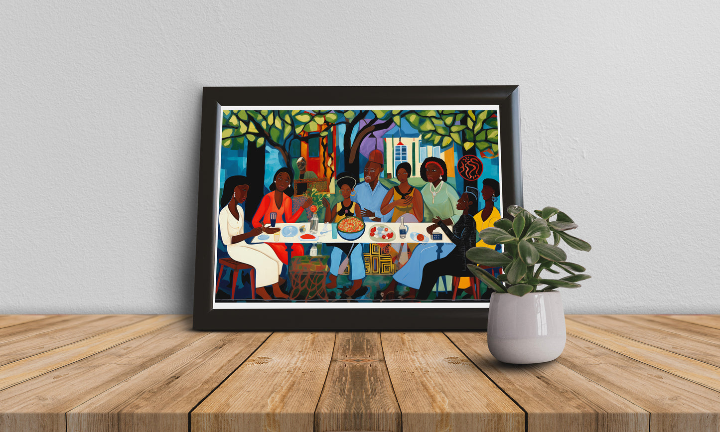 African American Family Dinner Poster | Cultural Unity Wall Art Print