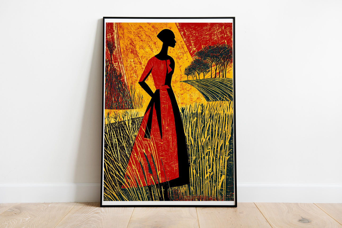 Afrocentric Silhouette Wall Art | Bold Figurative Black Woman Poster in Nature