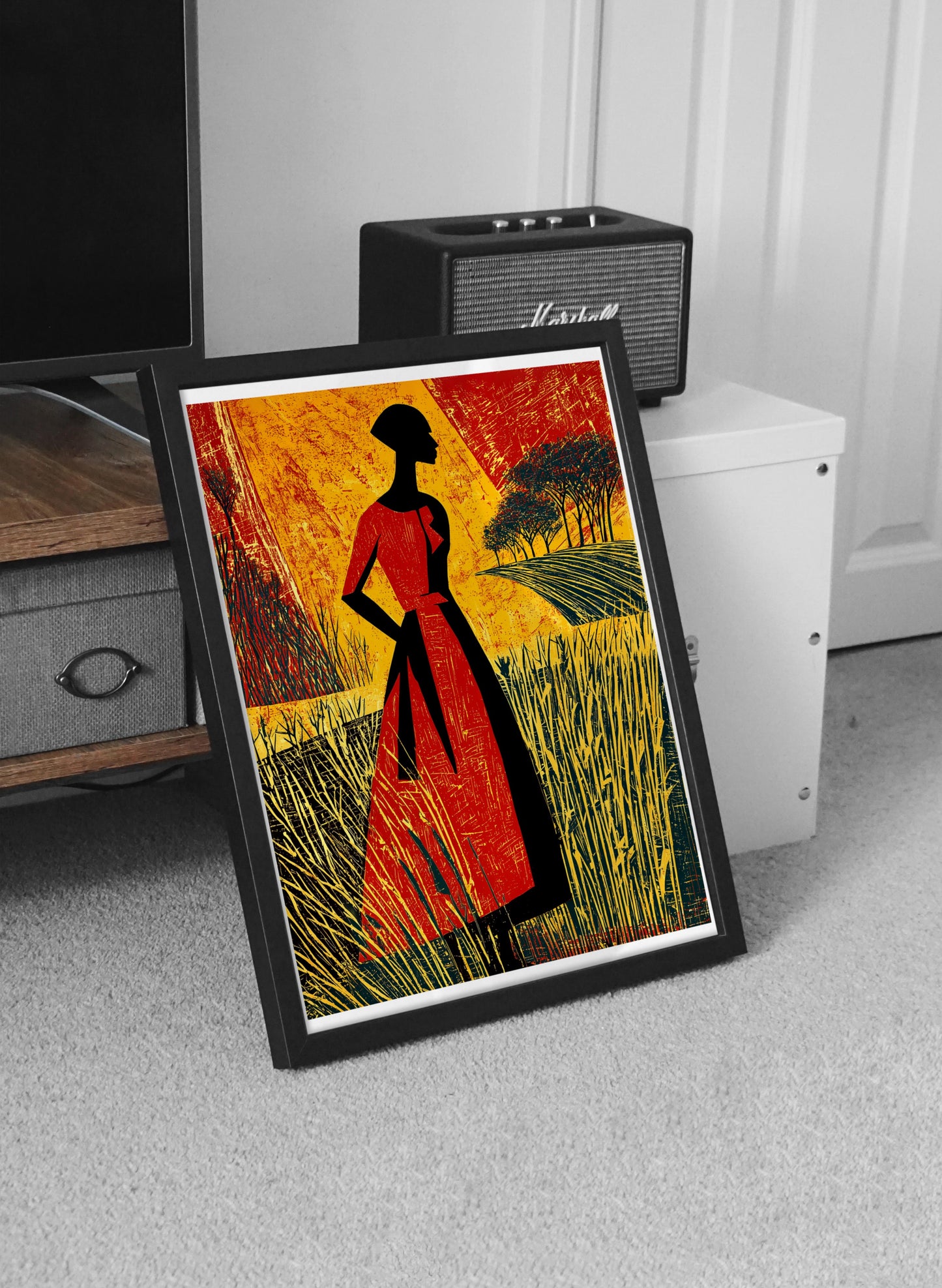 Afrocentric Silhouette Wall Art | Bold Figurative Black Woman Poster in Nature