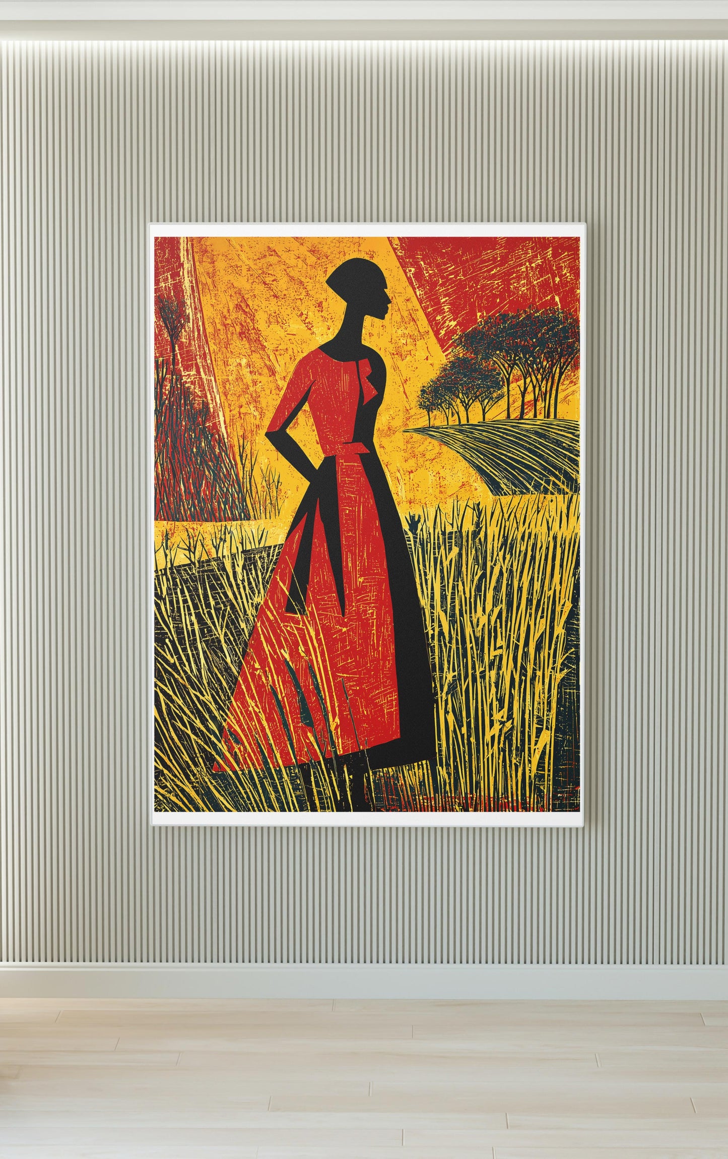 Afrocentric Silhouette Wall Art | Bold Figurative Black Woman Poster in Nature