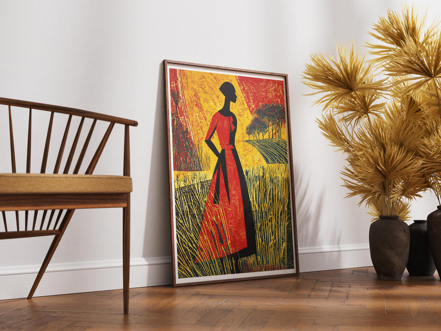 Afrocentric Silhouette Wall Art | Bold Figurative Black Woman Poster in Nature