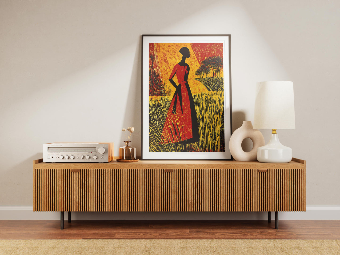 Afrocentric Silhouette Wall Art | Bold Figurative Black Woman Poster in Nature