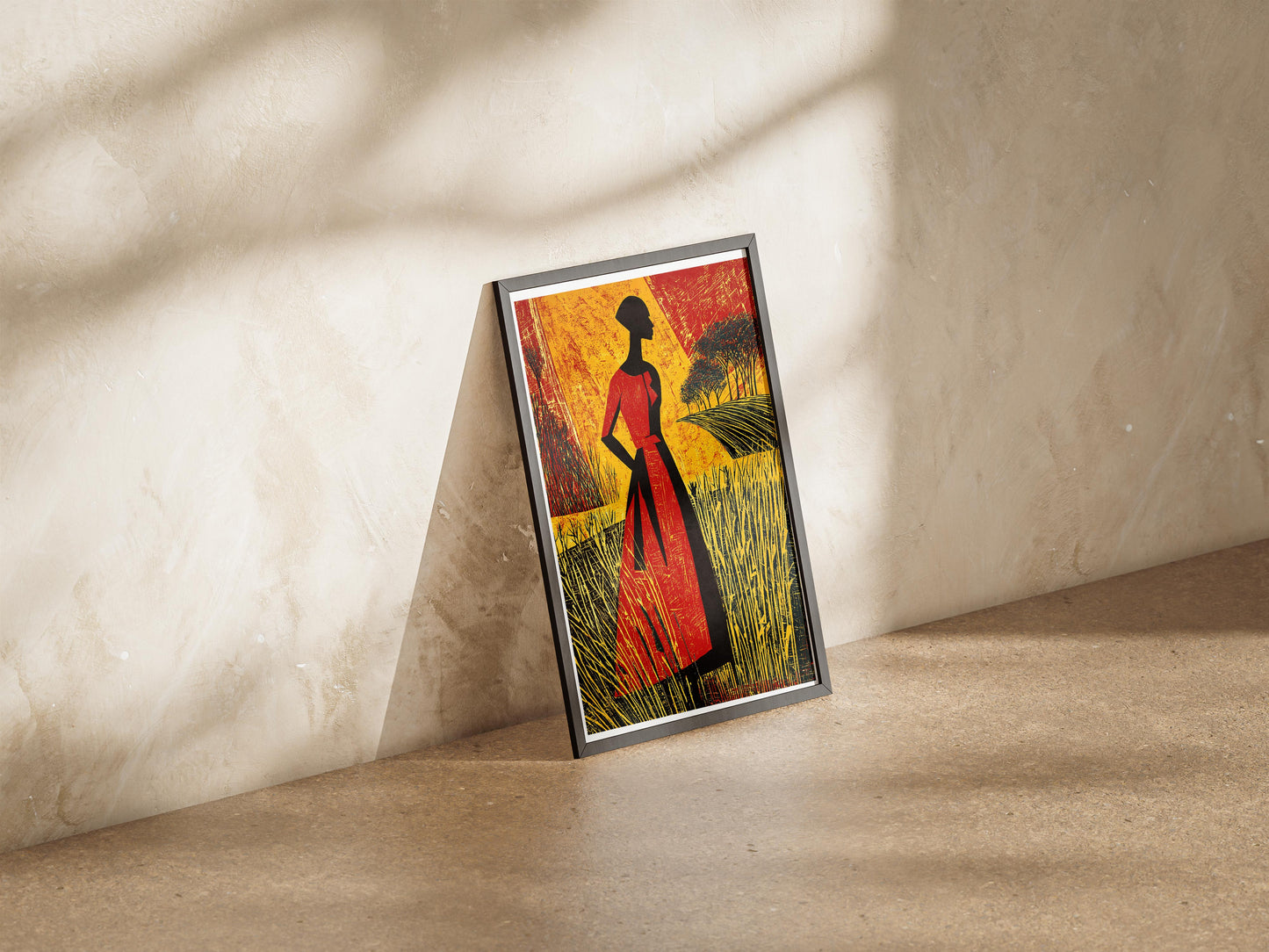Afrocentric Silhouette Wall Art | Bold Figurative Black Woman Poster in Nature