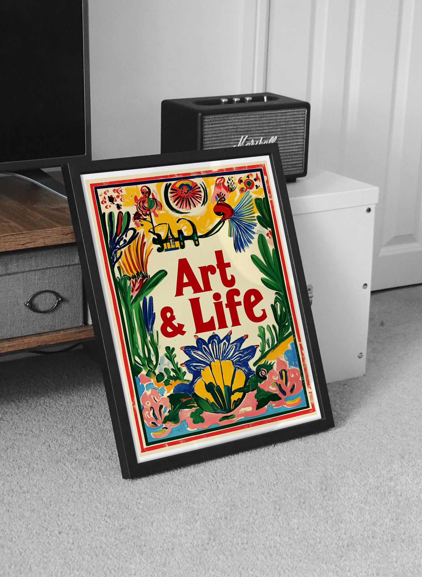 Art and Life Folk Art Poster | Colorful Retro Typography Wall Print for Creative Spaces