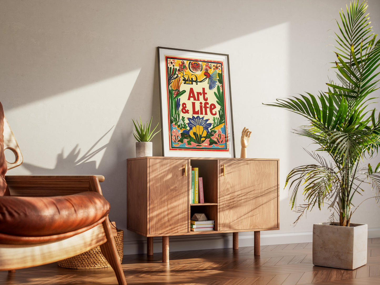 Art and Life Folk Art Poster | Colorful Retro Typography Wall Print for Creative Spaces