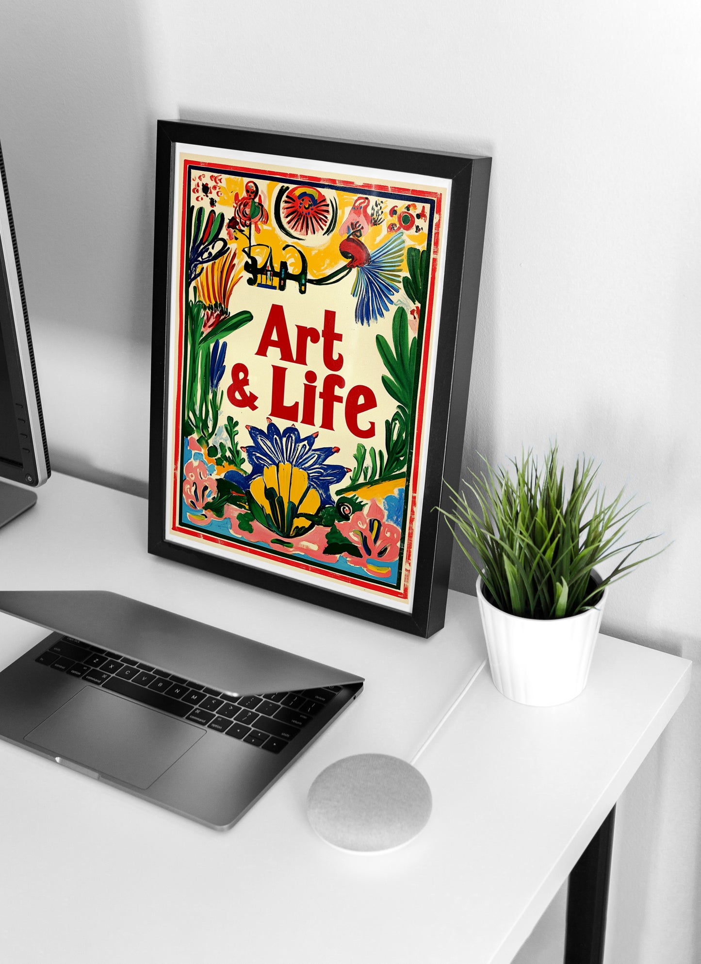 Art and Life Folk Art Poster | Colorful Retro Typography Wall Print for Creative Spaces