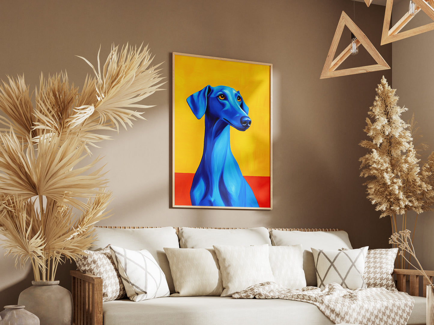 Blue Greyhound Dog Portrait Poster | Bold Colorful Dog Wall Art