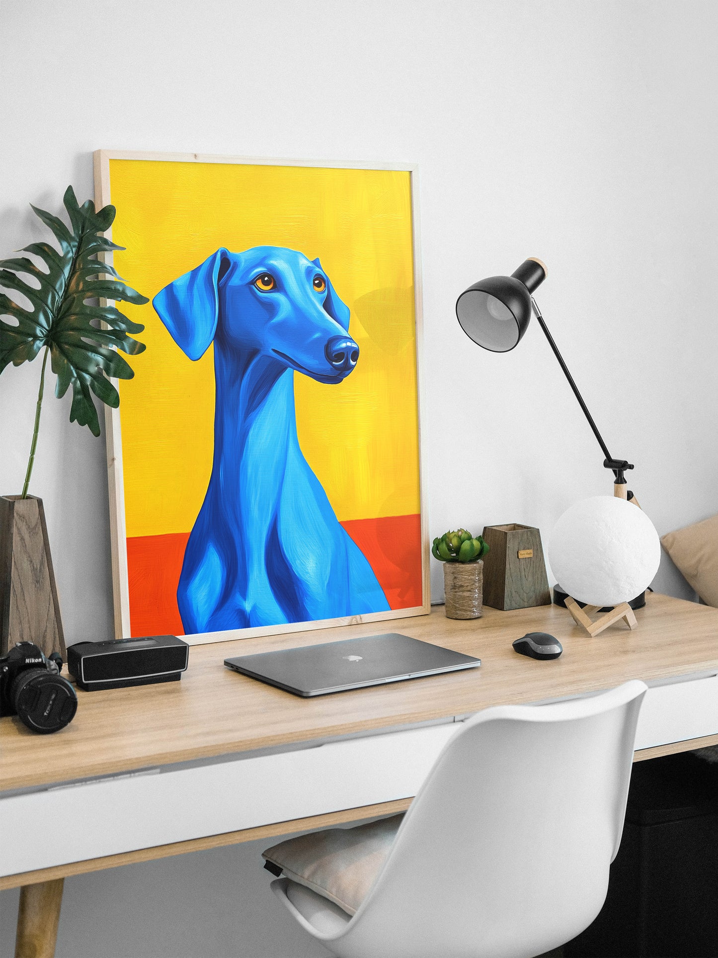 Blue Greyhound Dog Portrait Poster | Bold Colorful Dog Wall Art