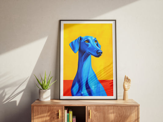 Blue Greyhound Dog Portrait Poster | Bold Colorful Dog Wall Art