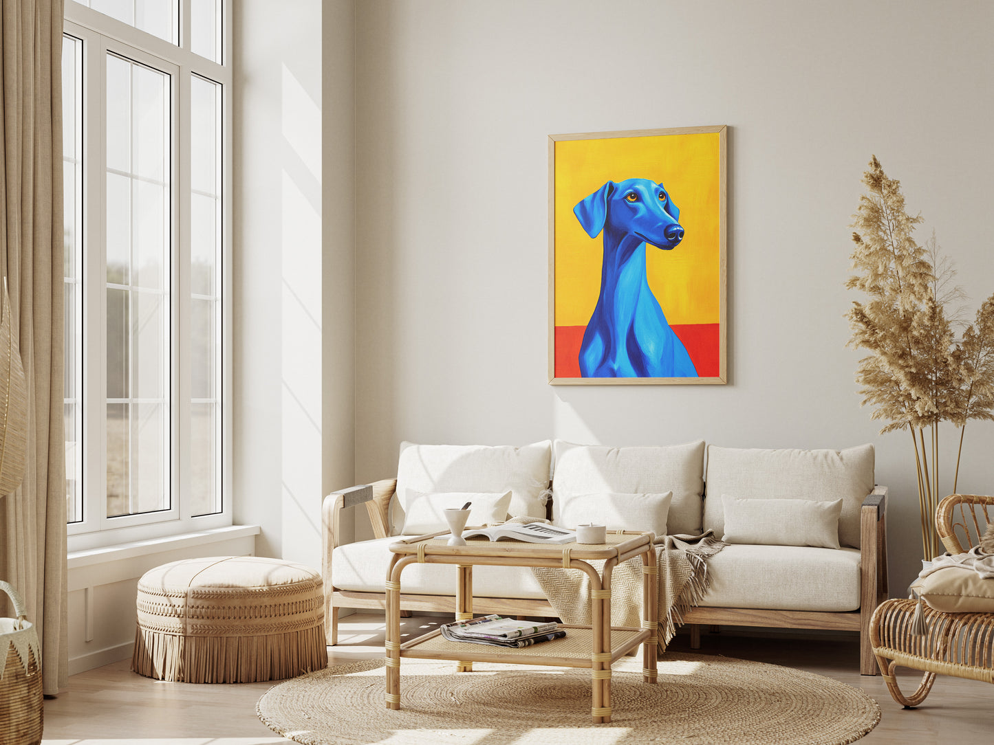 Blue Greyhound Dog Portrait Poster | Bold Colorful Dog Wall Art