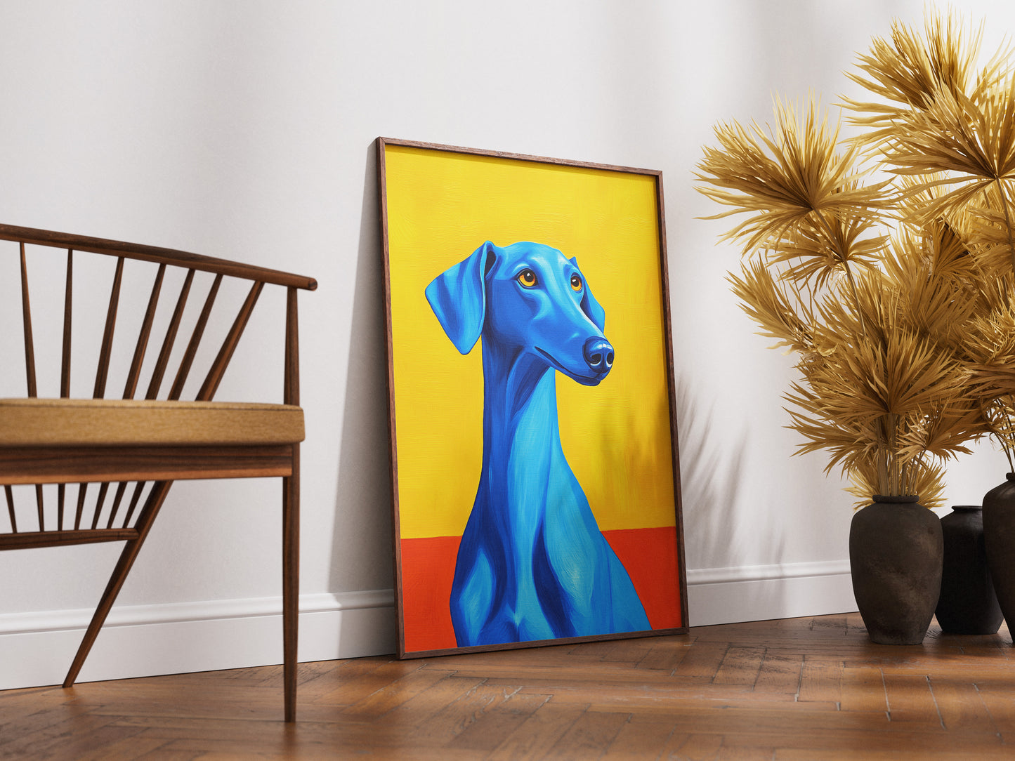 Blue Greyhound Dog Portrait Poster | Bold Colorful Dog Wall Art