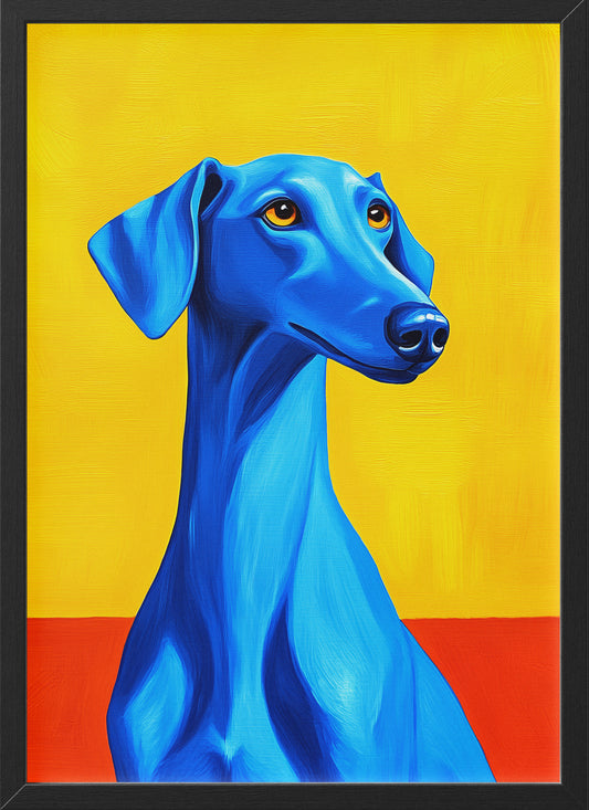 Blue Greyhound Dog Portrait Poster | Bold Colorful Dog Wall Art