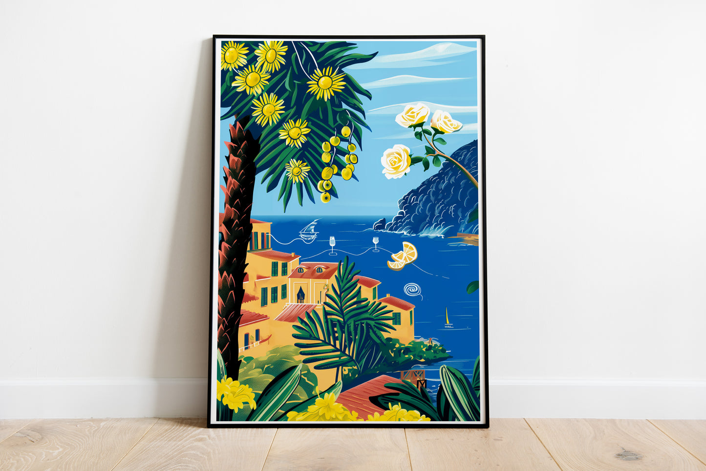 Portofino Coastal Botanical Poster | Italian Summer Seaside Wall Art