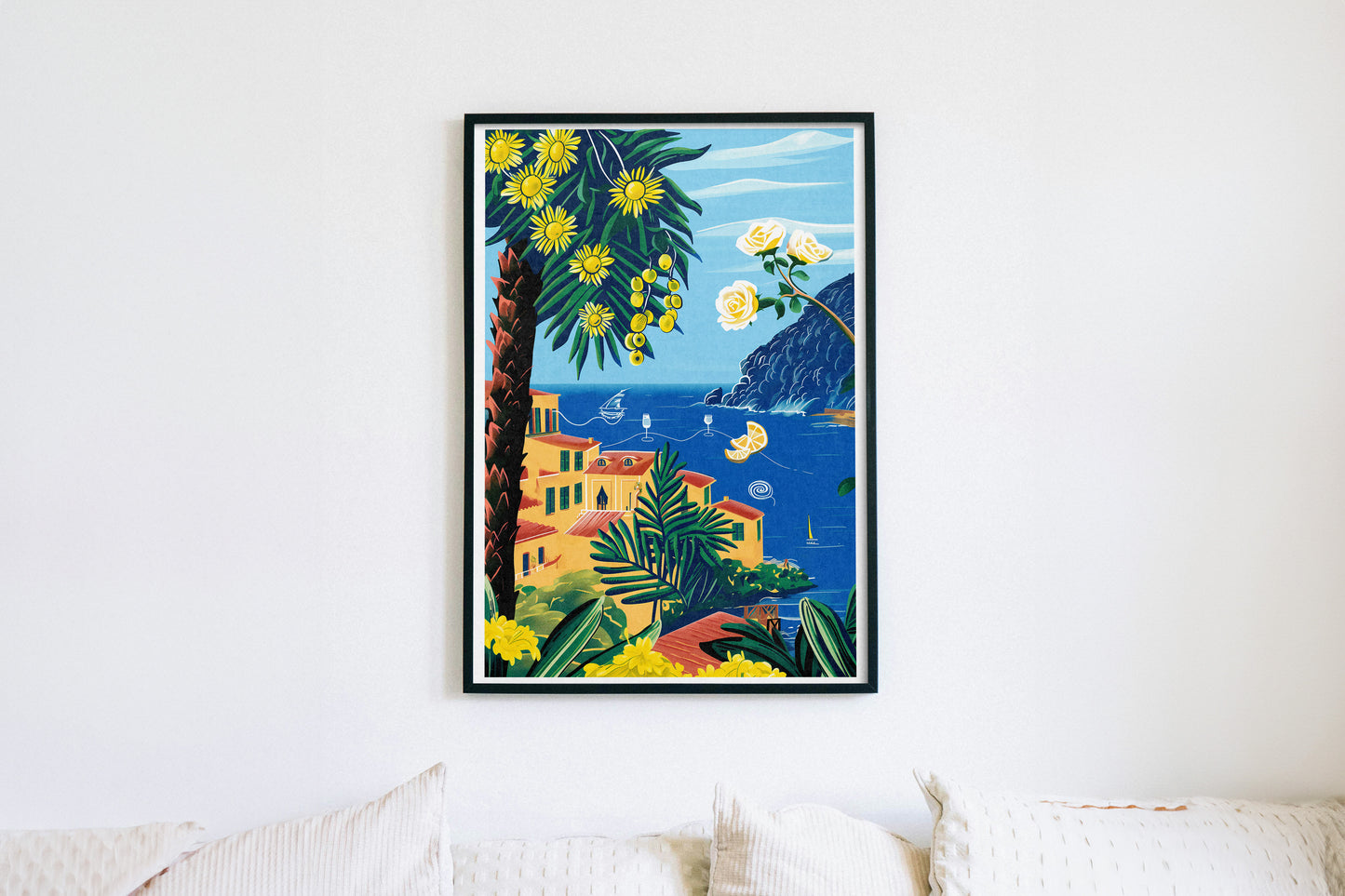 Portofino Coastal Botanical Poster | Italian Summer Seaside Wall Art