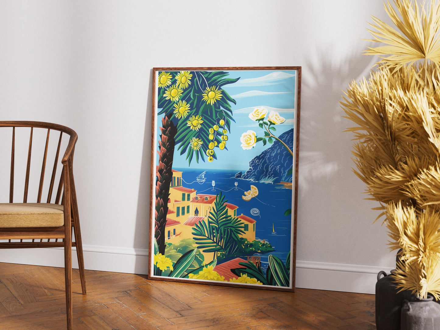 Portofino Coastal Botanical Poster | Italian Summer Seaside Wall Art