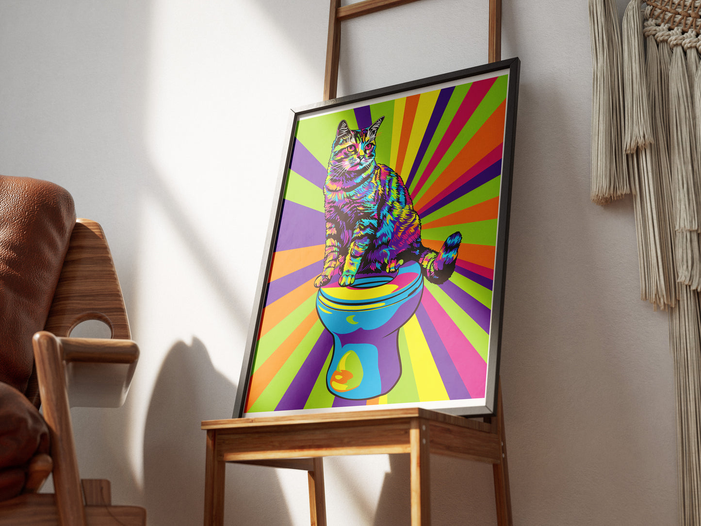 Retro Cat Poster | Colorful Funny Bathroom Wall Art for Cat Lovers