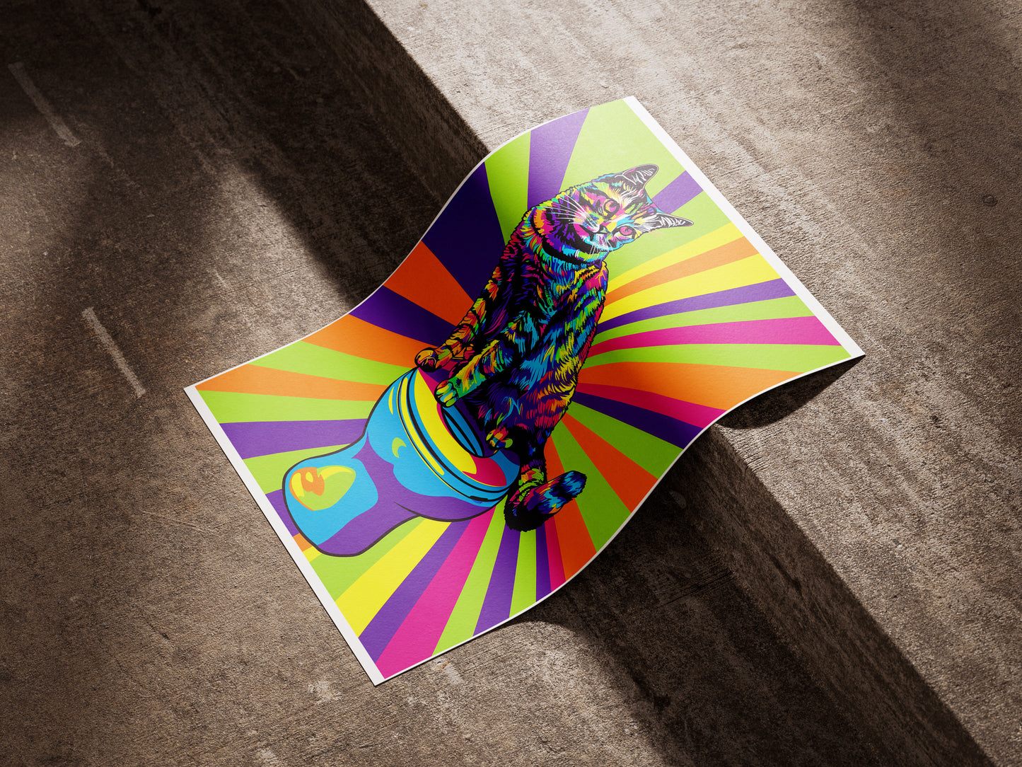 Retro Cat Poster | Colorful Funny Bathroom Wall Art for Cat Lovers