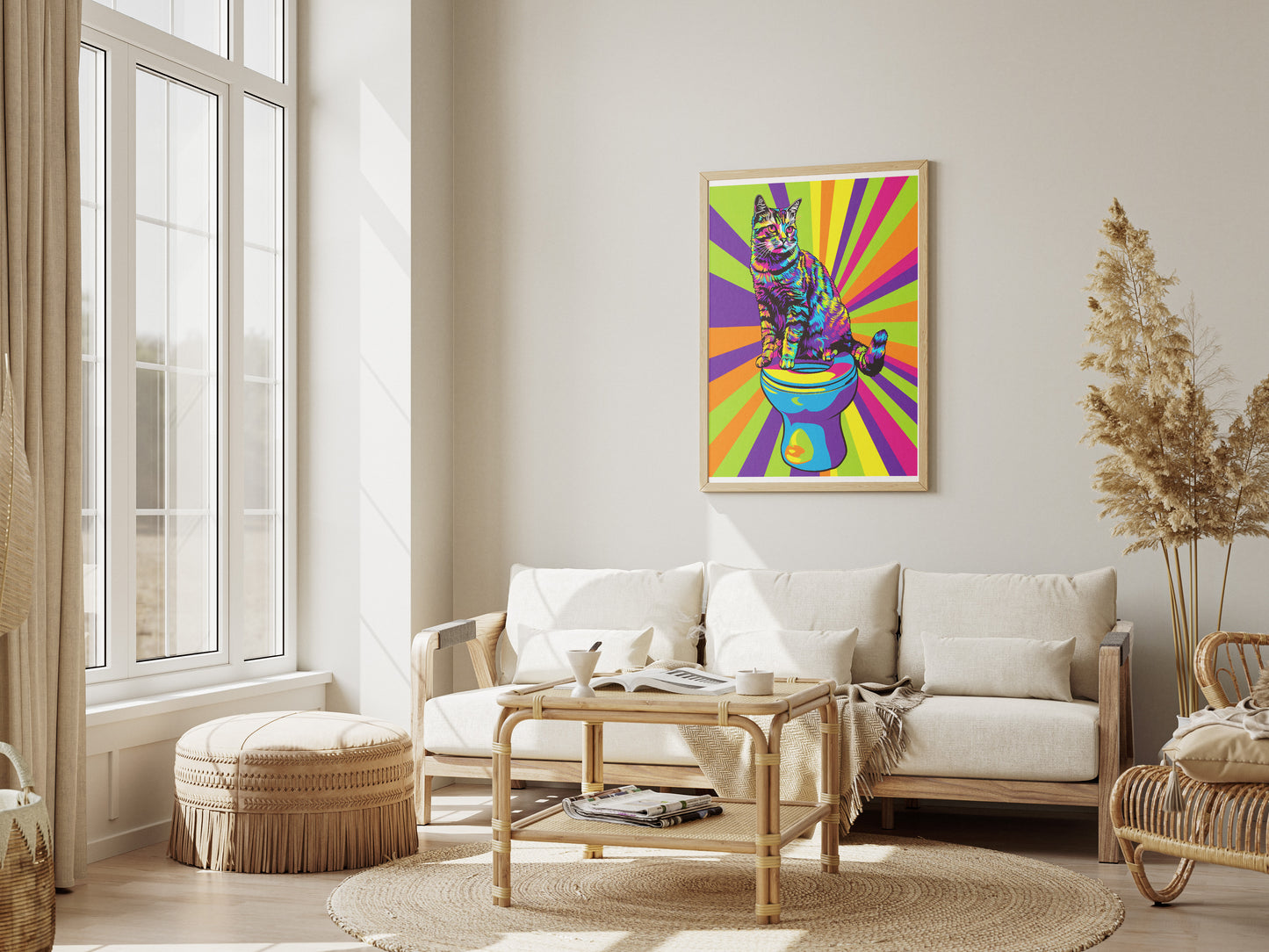 Retro Cat Poster | Colorful Funny Bathroom Wall Art for Cat Lovers