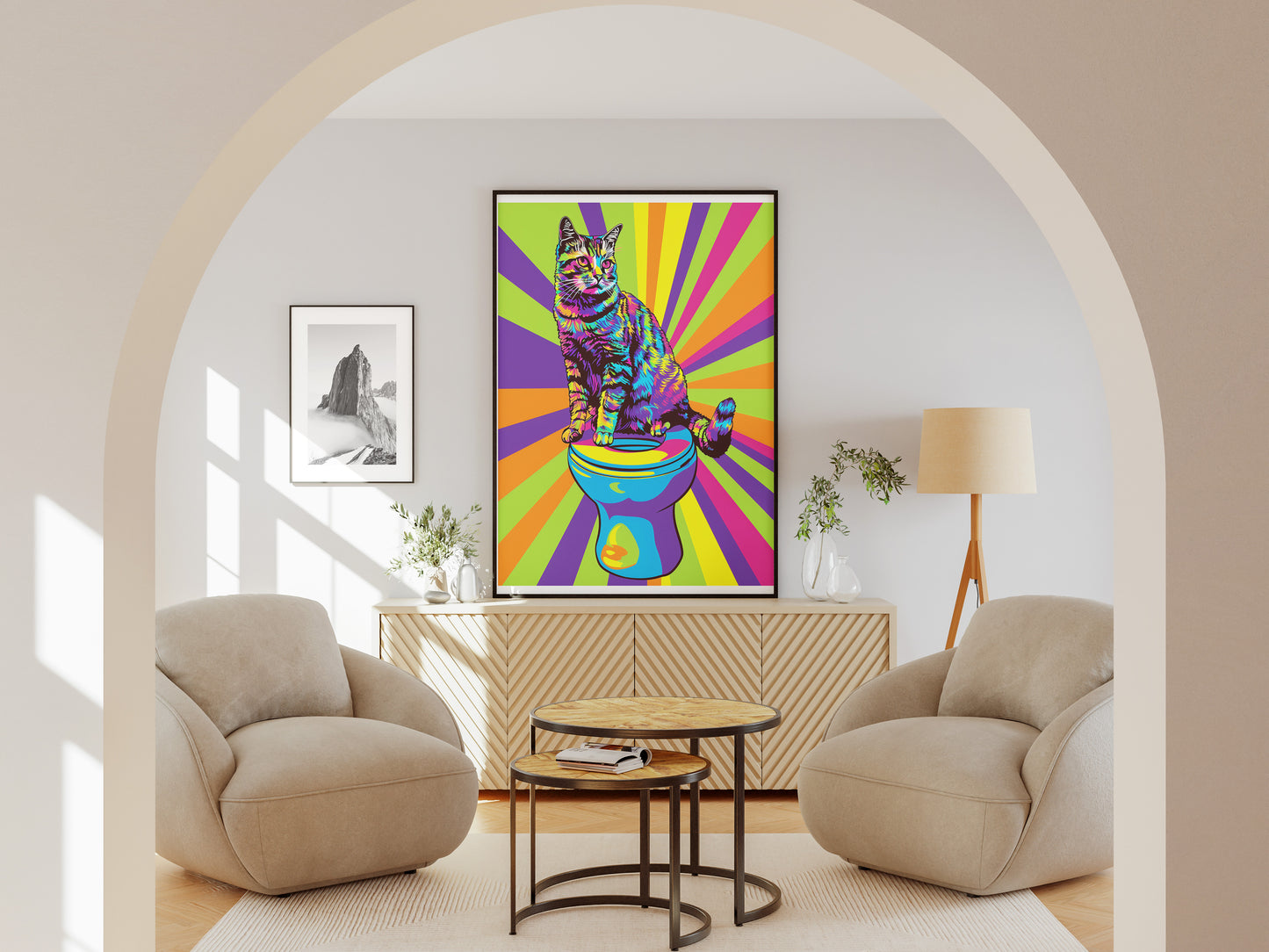 Retro Cat Poster | Colorful Funny Bathroom Wall Art for Cat Lovers