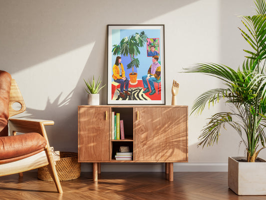Colorful Risograph Art Poster | Minimalist Home Interview Scene