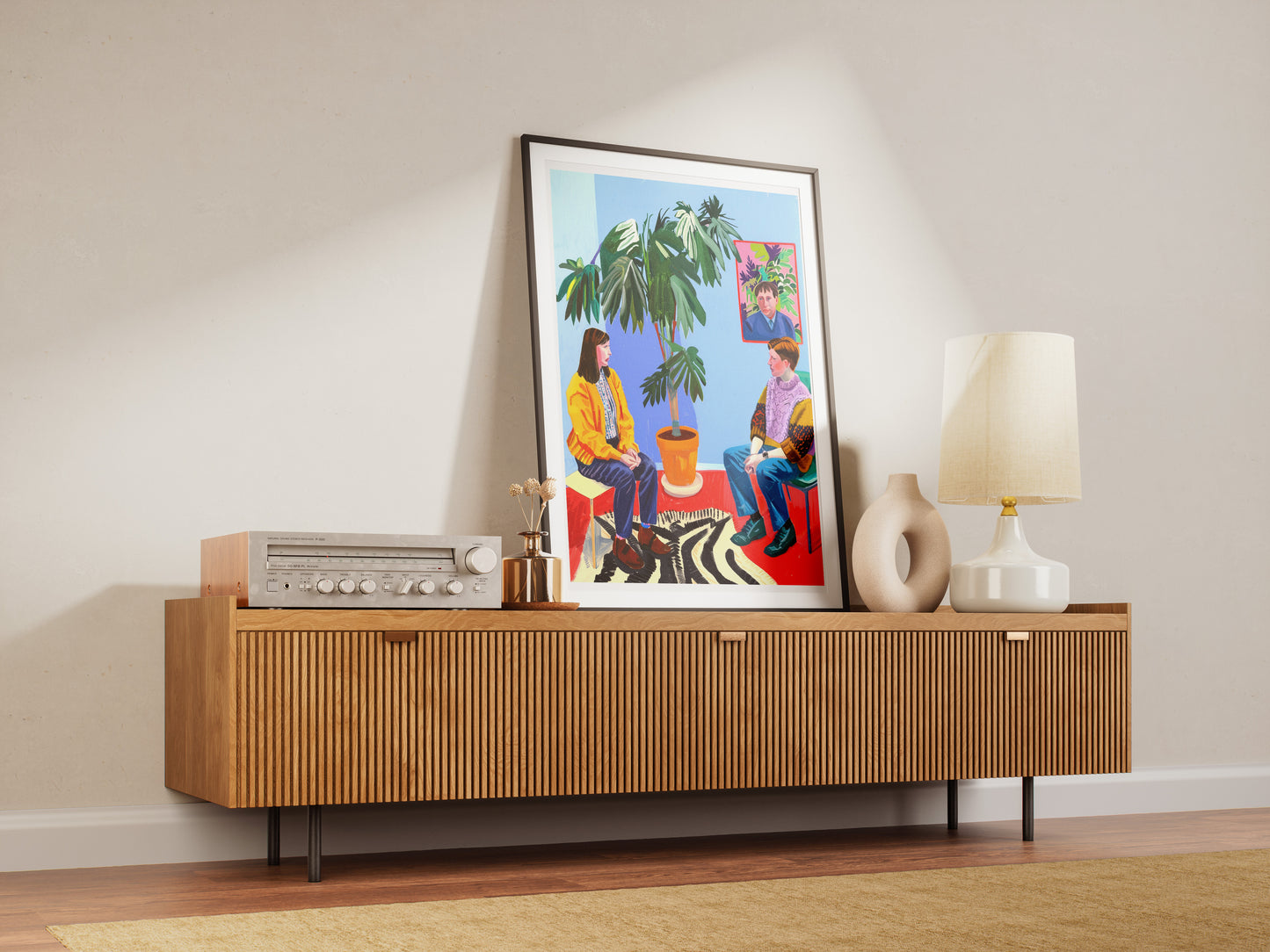 Colorful Risograph Art Poster | Minimalist Home Interview Scene