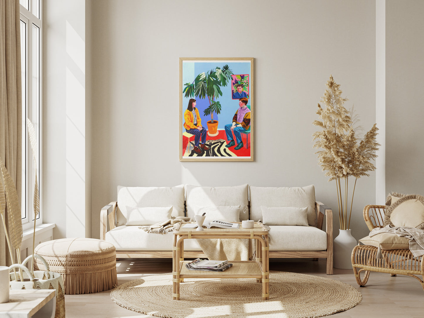 Colorful Risograph Art Poster | Minimalist Home Interview Scene