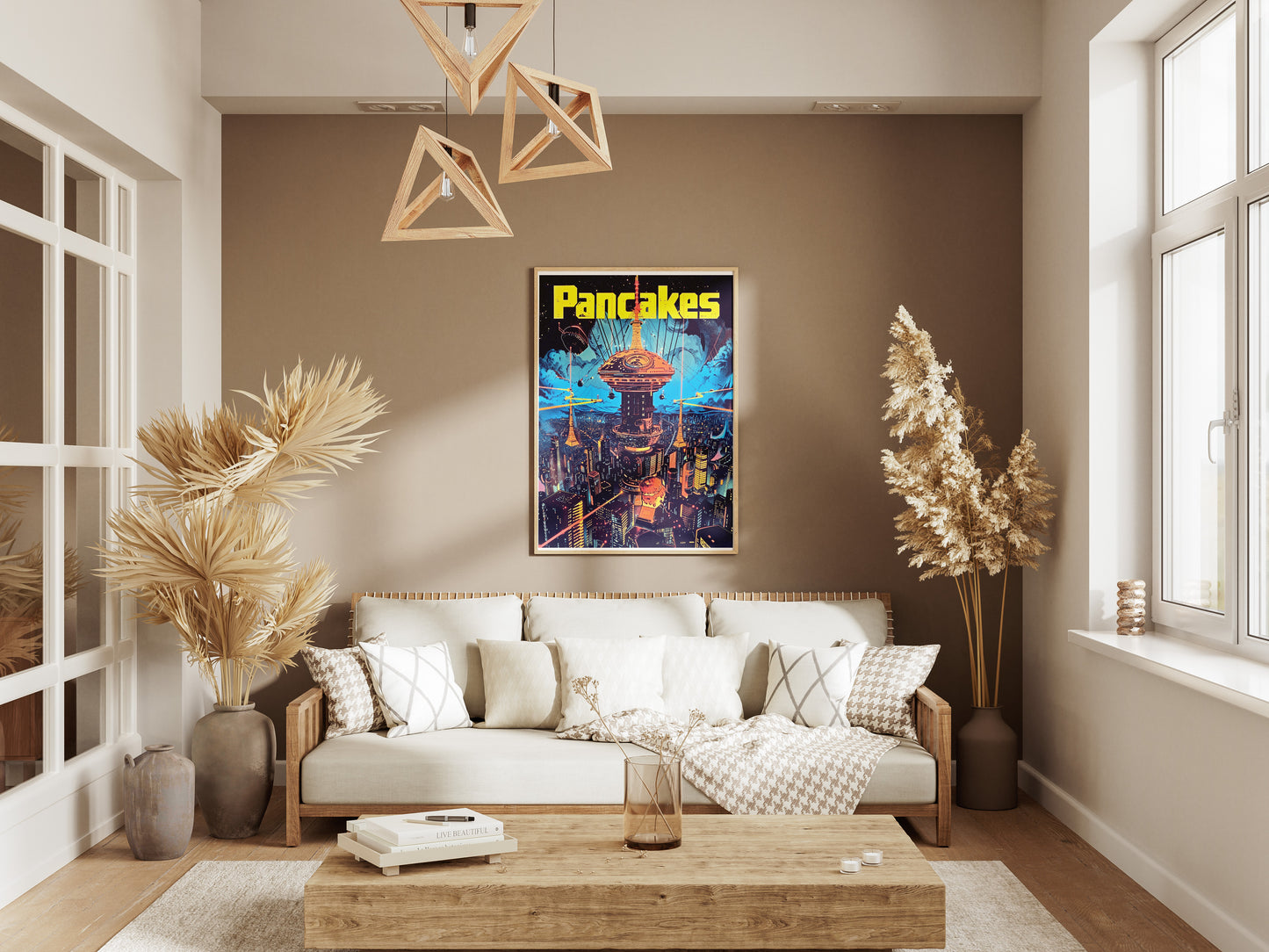 Cyberpunk Pancakes Poster | Retro Futuristic Cityscape Sci-Fi Wall Art