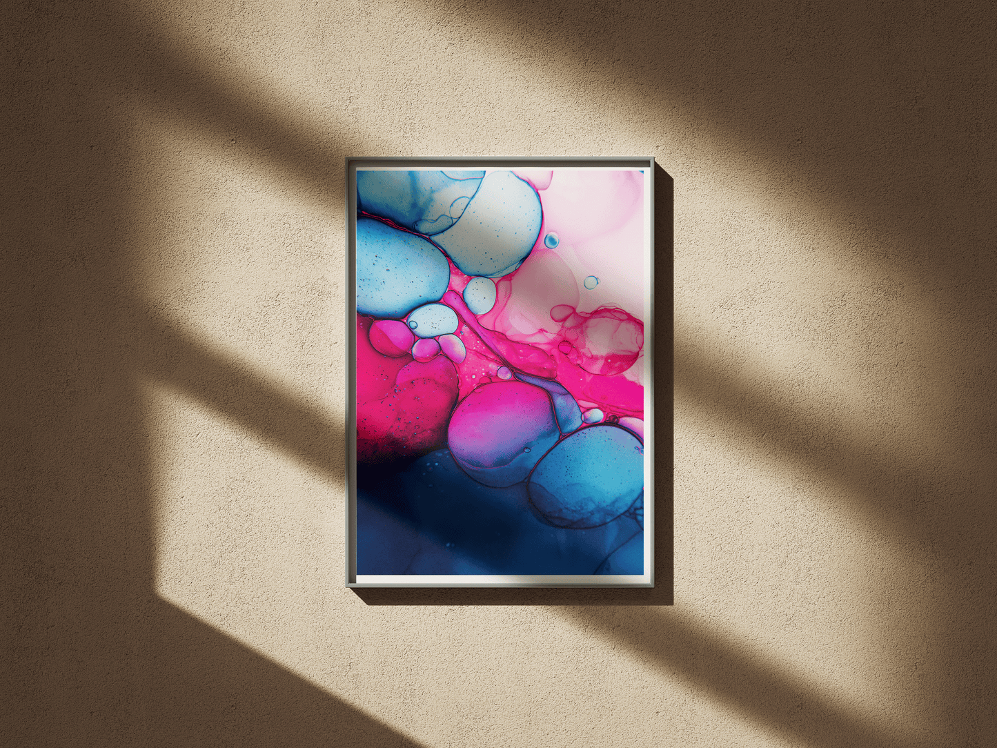 Pink and Blue Fluid Art Poster | Abstract Bubble Texture Wall Print in Bold Colors