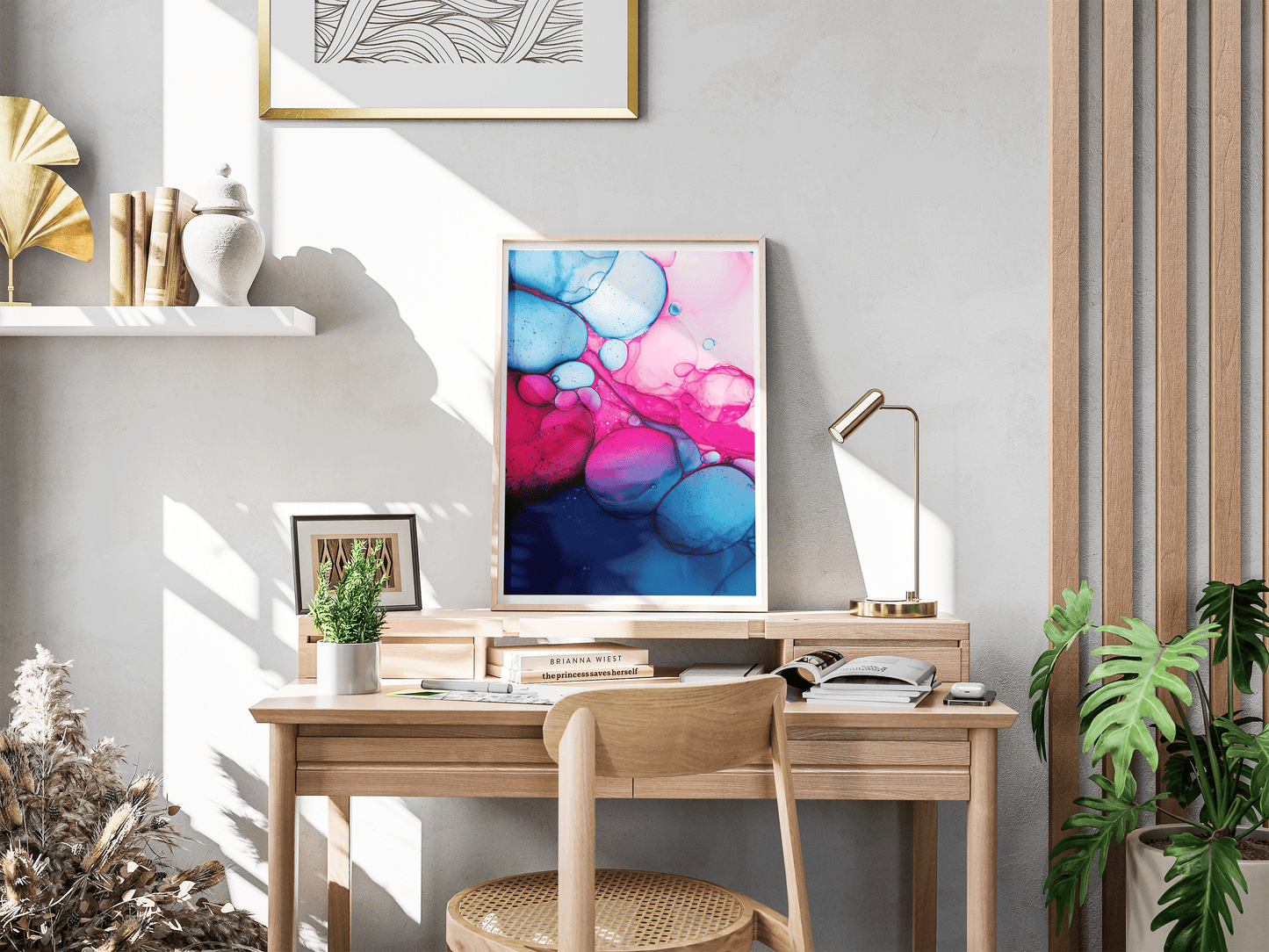 Pink and Blue Fluid Art Poster | Abstract Bubble Texture Wall Print in Bold Colors