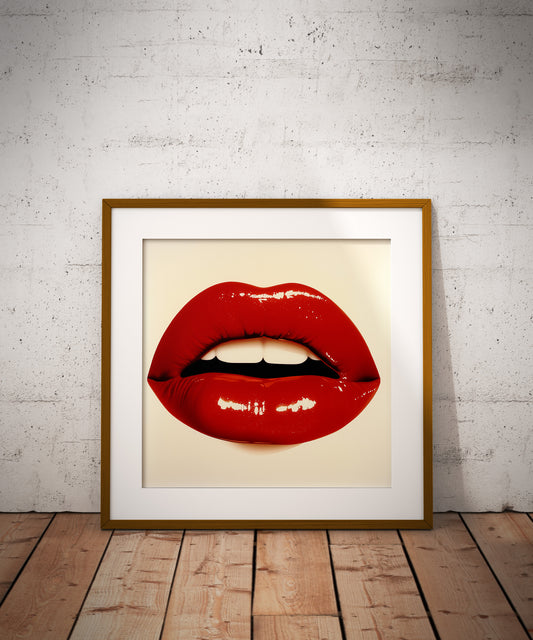 Glossy Red Lips Poster | Pop Art Style Fashion Wall Art
