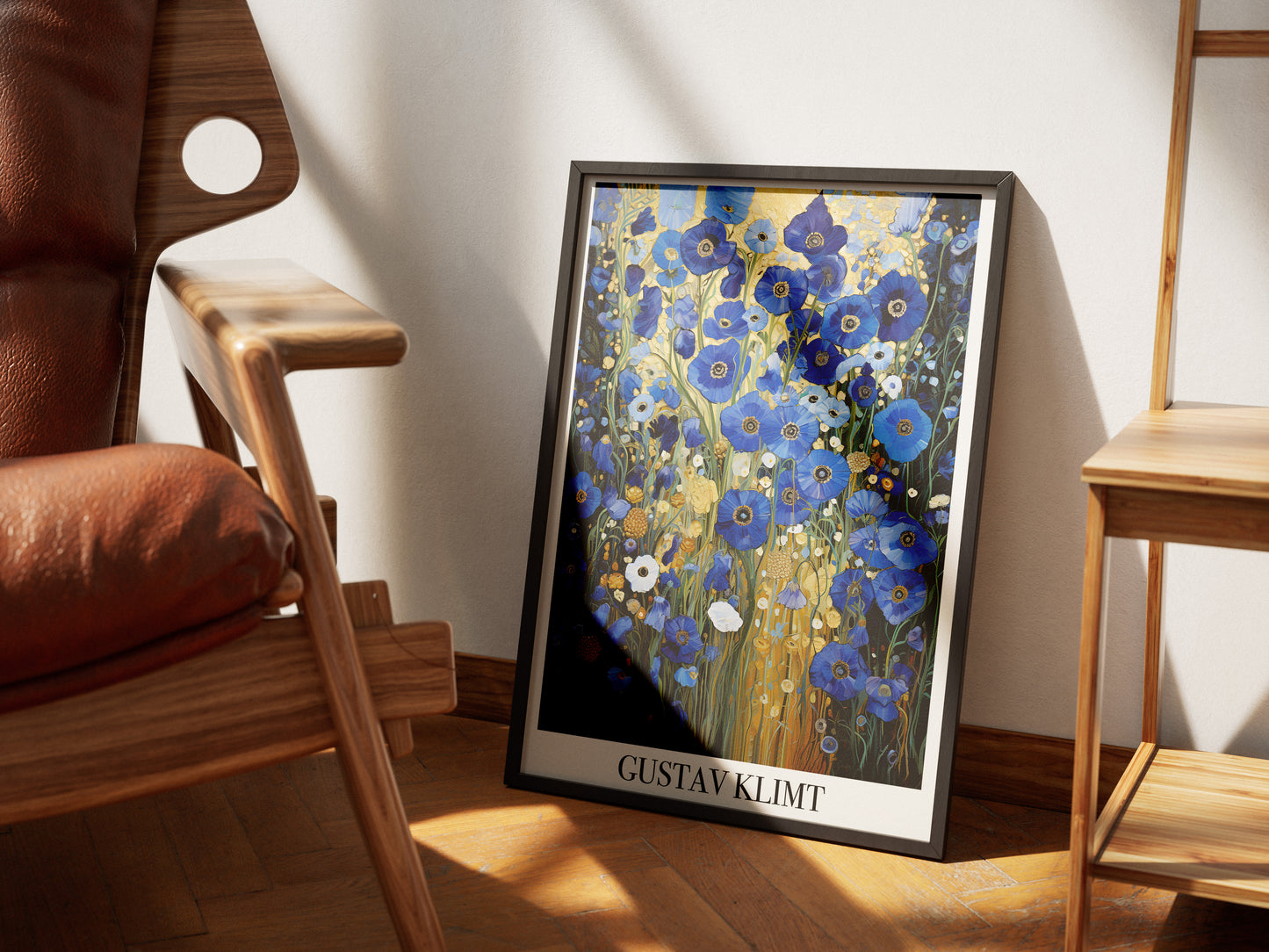 Gustav Klimt Blue Flower Poster | Botanical Wall Art Print