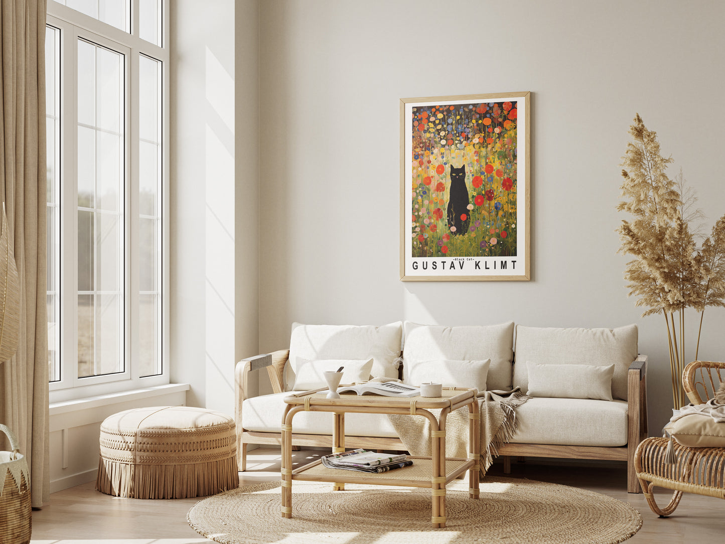 Gustav Klimt Garden Cat Poster | Black Cat Floral Art Print