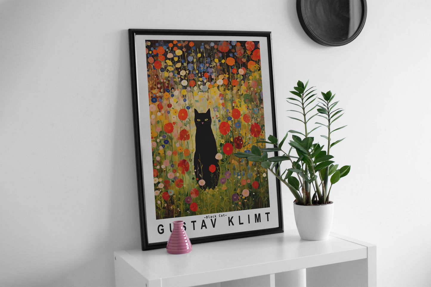 Gustav Klimt Garden Cat Poster | Black Cat Floral Art Print
