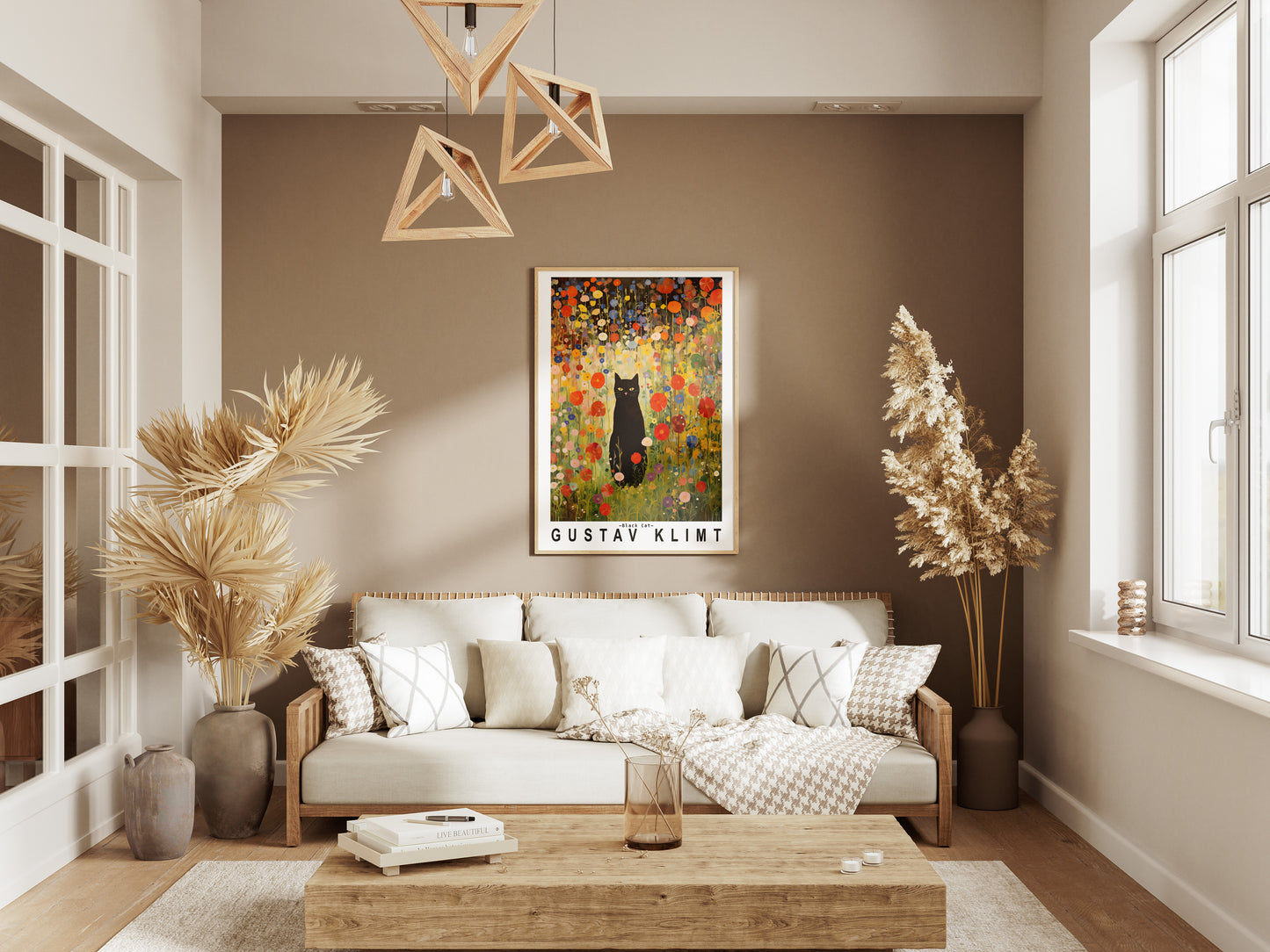 Gustav Klimt Garden Cat Poster | Black Cat Floral Art Print