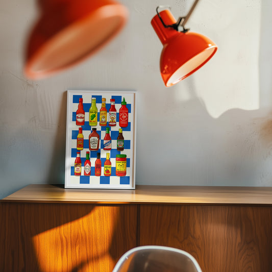 Hot Sauce Bottle Poster | Colorful Kitchen Wall Art Print Twoshot Poster